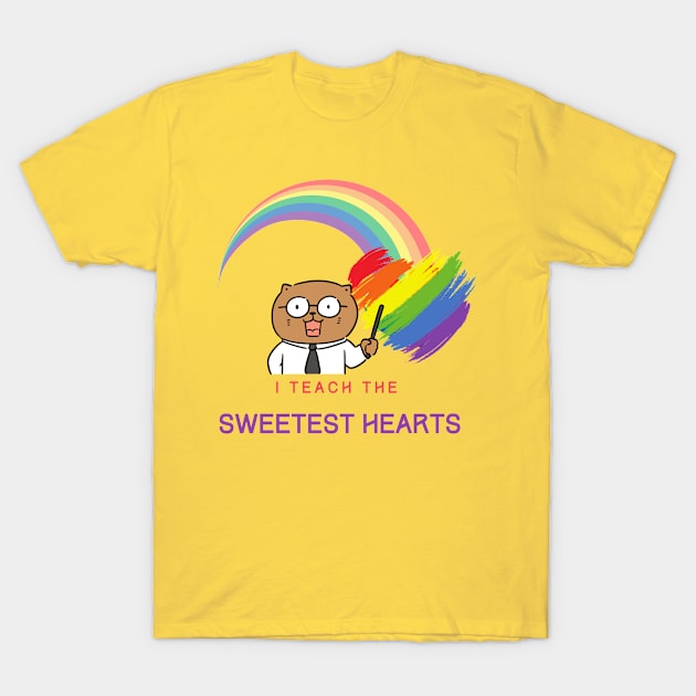 i teach the sweetest hearts - Cute Cat Teacher T-Shirt by O.M design
